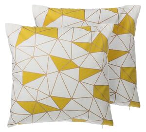 Sada 2 dekoratívnych vankúšov žlté bavlnené trojuholníky mriežky geometrický vzor biele pozadie 45 x 45 cm