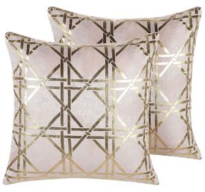 Sada 2 dekoratívnych vankúšov ružová so zlatým geometrickým vzorom 45 x 45 cm fóliová potlač glamour doplnky
