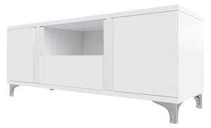 Televízny stolík s LED osvetlením BANTRY - biely / lesklý biely