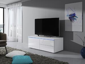 Televízny stolík s LED osvetlením FERNS 11 - biely / lesklý biely, ľavý