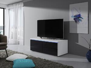 Televízny stolík s LED osvetlením FERNS 11 - biely / lesklý čierny, ľavý