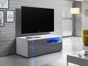 Televízny stolík s LED osvetlením FERNS 12 - biely / lesklý šedý, ľavý