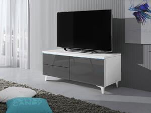 Televízny stolík na nožičkách s LED osvetlením FERNS 11 - biely / lesklý šedý, pravý