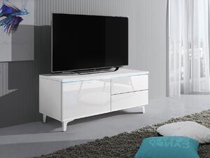 Televízny stolík na nožičkách s LED osvetlením FERNS 11 - biely / lesklý biely, ľavý