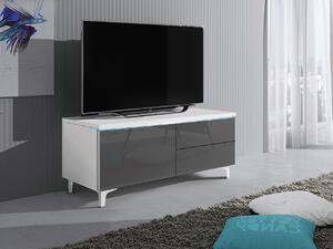 Televízny stolík na nožičkách s LED osvetlením FERNS 11 - biely / lesklý šedý, ľavý