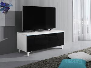 Televízny stolík na nožičkách s LED osvetlením FERNS 11 - biely / lesklý čierny, ľavý