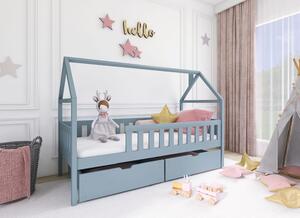 Detská domčeková posteľ z masívu borovice DIANA so šuplíkmi - 200x90 cm - ŠEDÁ