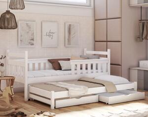 Detská posteľ z masívu borovice DAMIAN s prístelkou a šuplíky - 200x90 cm - BIELA