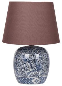Stolná lampa hnedá a modrá porcelánový podstavec ľanové tienidlo 46 cm moderný štýl obývacia izba spálňa