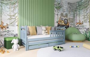 Detská posteľ z masívu borovice DAMIAN s prístelkou a šuplíky - 200x90 cm - ŠEDÁ