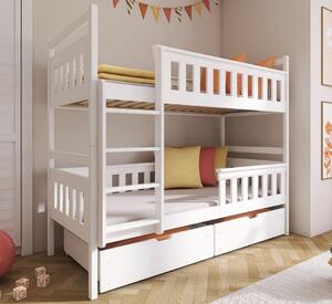 Detská poschodová posteľ z masívu borovice ZITA so šuplíkmi - 200x90 cm - BIELA