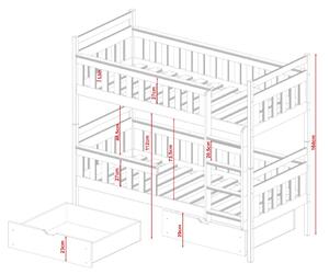 Detská poschodová posteľ z masívu borovice ZITA so šuplíkmi - 200x90 cm - ŠEDÁ