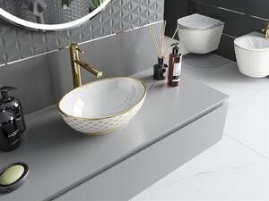 Mexen Elza, keramické umývadlo na dosku 405 x 330 mm, biela-zlatý vzor, 21014009