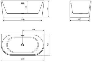Mexen Oval, voľne stojaca vaňa 150x75 cm + sifón automat, biela, 52671507500
