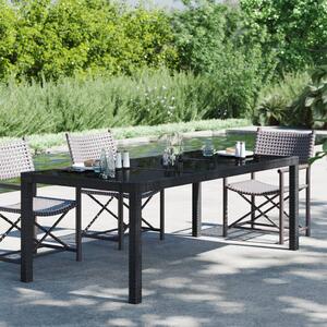 Záhradný stôl čierny 190x90x75 cm tvrdené sklo a polyratan