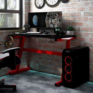 Herný stôl LED s nohami v tvare Z čierny a červený 110x60x75 cm