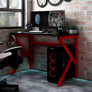Herný stôl s nohami v tvare K čierny a červený 110x60x75 cm