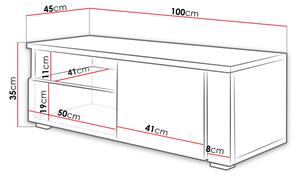 Stolík pod televíziu KIERA 1L - šírka 100 cm, biely