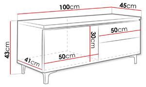 Stolík pod televíziu DESANA 2L - šírka 100 cm, biely / šedý