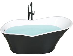 Voľne stojaca vaňa čierna lesklá sanitárny akrylát 170 x 80 cm pre jednu osobu oválna moderný minimalistický dizajn