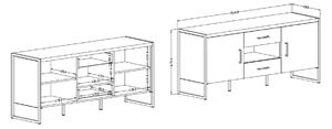 Televízny stolík Tarabo 2 - 154 cm - smrek appenzeller / čierny mat