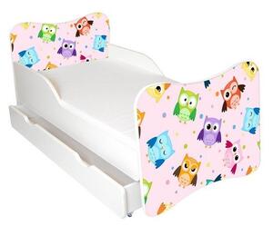 Amila Detská posteľ Sovičky ružová 140x70 s matracom