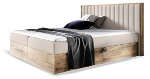 Wilsondo Čalúnená boxspring manželská posteľ WOOD 4 s úložným priestorom - béžová Paros Rozmer: 140x200