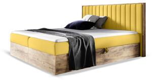 Wilsondo Čalúnená boxspring manželská posteľ WOOD 4 s úložným priestorom - žltá Kronos Rozmer: 140x200