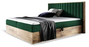 Wilsondo Čalúnená boxspring manželská posteľ WOOD 4 s úložným priestorom - zelená Kronos Rozmer: 180x200