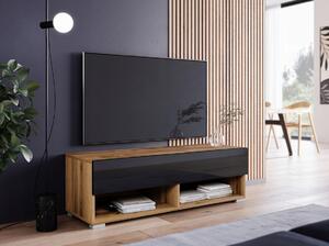 TV stolík CALIBURI 100 - dub wotan / lesklý čierny
