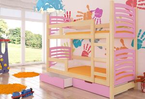 Detská poschodová posteľ OSINA, 180x75, sosna/ružová