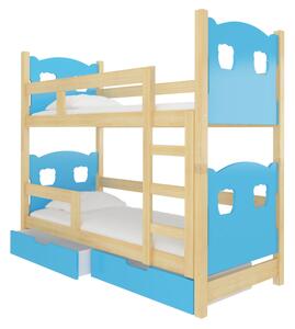 Detská poschodová posteľ MARABA, 180x75, sosna/modrá