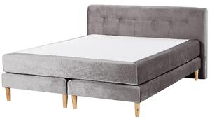 Posteľ sivá kontinentálna s drevenými nohami 160 x 200 cm s matracom a prešívaným čelom postele