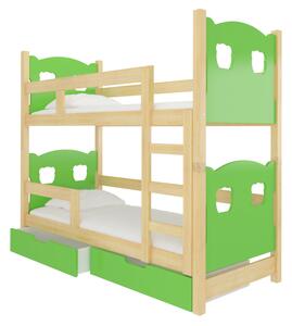 Detská poschodová posteľ MARABA, 180x75, sosna/zelená
