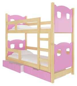 Detská poschodová posteľ MARABA, 180x75, sosna/ružová