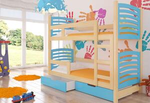Detská poschodová posteľ OSINA, 180x75, sosna/modrá