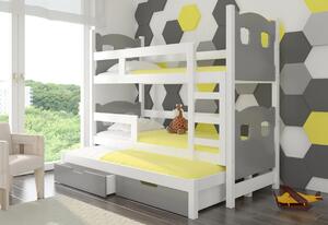 Detská poschodová posteľ LETICIA, 180x75, biela/sivá