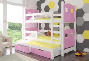 Detská poschodová posteľ LETICIA, 180x75, biela/ružová