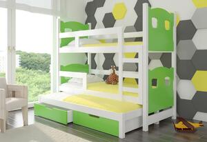 Detská poschodová posteľ LETICIA 180x75, biela/zelená