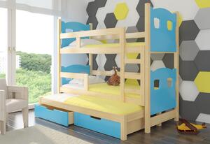 Detská poschodová posteľ LETIA, 180x75, sosna/modrá
