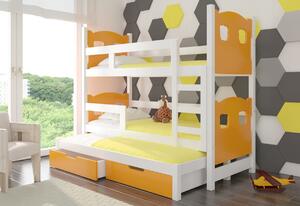 Detská poschodová posteľ LETICIA, 180x75, biela/oranžová