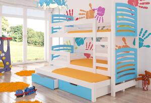 Detská poschodová posteľ SORIA, 180x75, biela/modrá