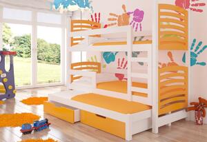 Detská poschodová posteľ SORIA, 180x75, biela/oranžová