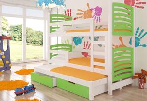 Detská poschodová posteľ SORIA, 180x75, biela/zelená
