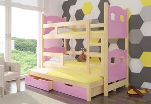 Detská poschodová posteľ LETIA, 180x75, sosna/ružová