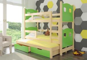 Detská poschodová posteľ LETIA, 180x75, sosna/zelená