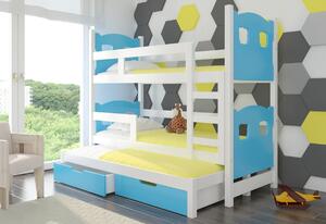 Detská poschodová posteľ LETICIA, 180x75, biela/modrá