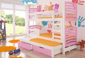 Detská poschodová posteľ SORIA, 180x75, biela/ružová