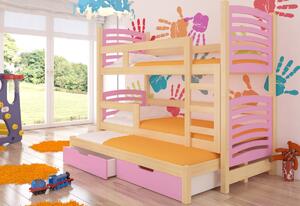 Detská poschodová posteľ SORIA, 180x75, sosna/ružová