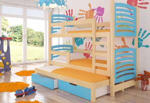 Detská poschodová posteľ SORIA, 180x75, sosna/modrá